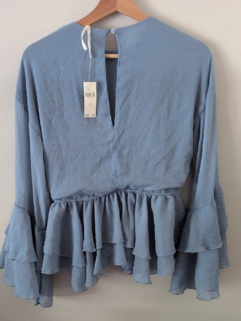 ANTHROPOLOGIE - Light Blue Ruffle Drawstring Blouse - Picture 7 of 8